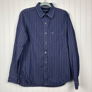 American Eagle Outfitters Vintage Fit Navy White Stripe Long Sleeve Button Up M